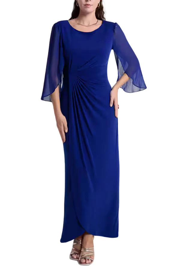 Connected Apparel 3/4 Sleeve Solid Draped Sheath Dress Eden Coutures Connected Apparel 3/4 Sleeve Solid Draped Sheath Dress Eden Coutures